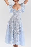 Flutter-Sleeve Lace Midi Dress