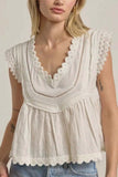 Lace-Trimmed Sleeveless Ruffle Top