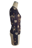 Sheer Floral Mock Neck Long Sleeve Top