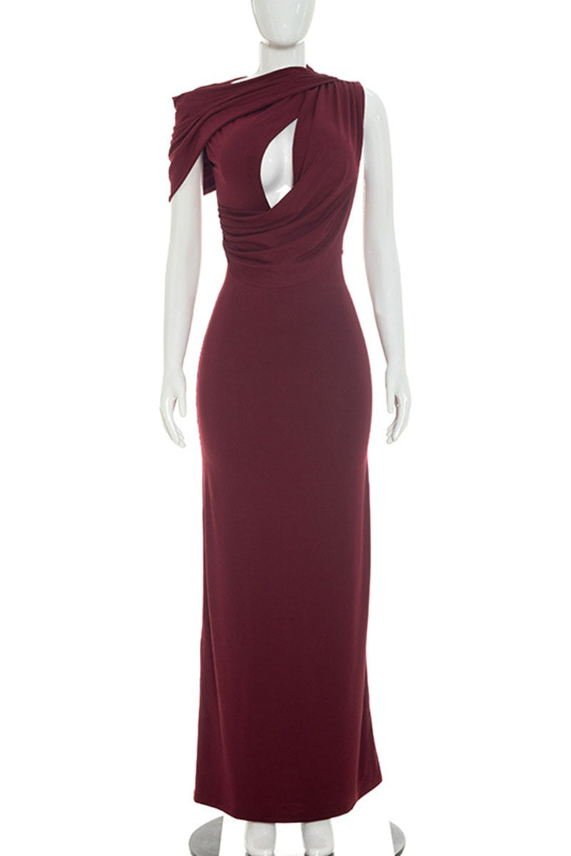 Cutout Drape One-Shoulder Maxi Dress