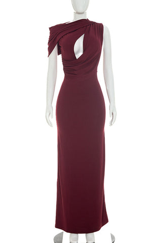 Cutout Drape One-Shoulder Maxi Dress