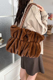 Braided Handle Faux Fur Tote Bag