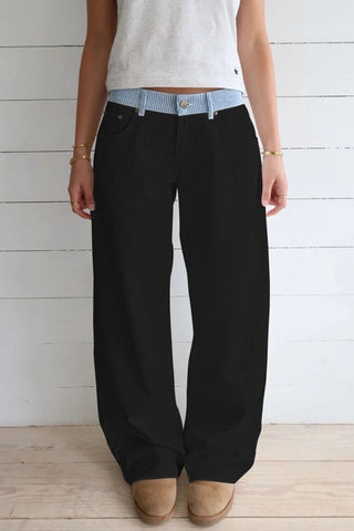 Striped Waistband Wide-Leg Casual Pants