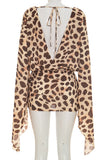 Lace-Up V-Neck Leopard Mini Dress