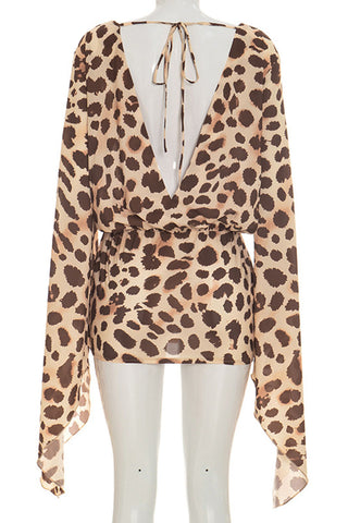 Lace-Up V-Neck Leopard Mini Dress