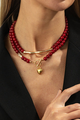 Beaded Toggle Bar Heart Charm Necklace
