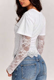 Sheer Lace Sleeve Ruched Crew Neck Top