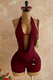 Halter Neck Romper with Drape Front