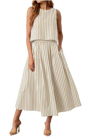 Striped Sleeveless Skirt Set
