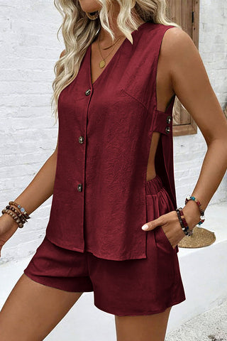 Button-Front Sleeveless Short Set