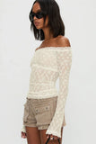 Off-Shoulder Lace Ruched Long Sleeve Top
