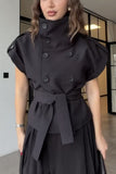 Double-Breasted Puffed Sleeve Peplum Coat