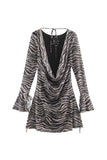Animal Print Bell Sleeve Tie Back Casual Dress