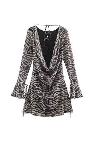 Animal Print Bell Sleeve Tie Back Casual Dress