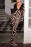 Zebra-Print V-Neck Long Sleeve Dress
