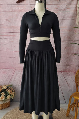 Zip-Front Crop Top and Maxi Skirt Set