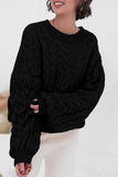 Cable Knit Crew Neck Balloon Sleeve Sweater