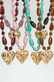 Textured Heart Pendant Beaded Necklace