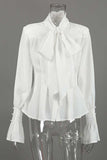 Tie-Neck Smocked Cuff Pleated Blouse