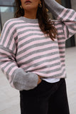 Striped Crew Neck Drop Shoulder Sweater