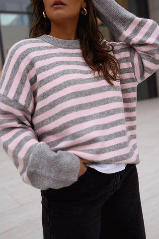 Striped Crew Neck Drop Shoulder Sweater