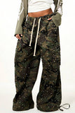 Rhinestone Camo Drawstring Cargo Pants
