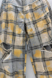 Distressed Plaid Wide Leg Jeans