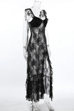 Deep V Sheer Lace Slit Dress