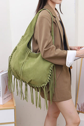 Tassel Fringe Drawstring Hobo Bag