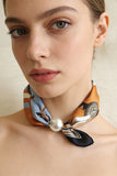 Paisley Print Satin Scarf with Pearl Ring
