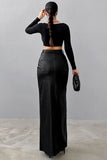 High-Waist Slit Faux Leather Maxi Skirt