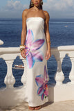 Strapless Maxi Floral Vacation Dress