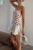 Lace Trim Polka Dot Spaghetti Strap Dress