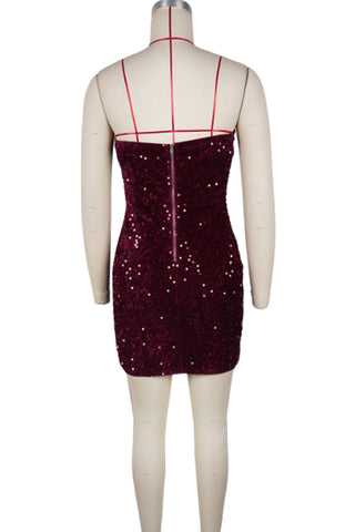 Sequin Lace-Up Cutout Mini Dress