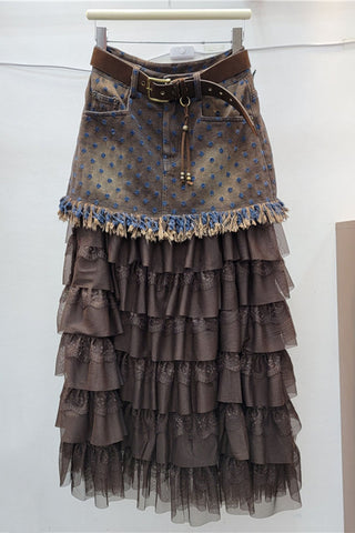 Polka Dot Tiered Ruffle Midi Skirt