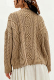 Cable Knit Crew Neck Sweater with Pockets