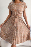 Belted Floral Pleated Casual Dress