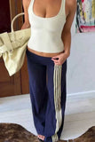 Striped Wide-Leg Fold-Over Casual Pants