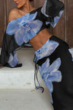 Sheer Floral Off-Shoulder Maxi Skirt Set