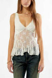 Sheer Floral Lace V-Neck Ruffle Tank