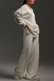 Knit Collared Top and Wide-Leg Pants Set