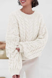 Cable Knit Crew Neck Balloon Sleeve Sweater