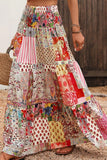 Patchwork Tiered Floral Maxi Skirt