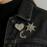 Crystal Star Moon Heart Brooch Set