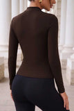 Mock Neck Keyhole Button-Front Blouse