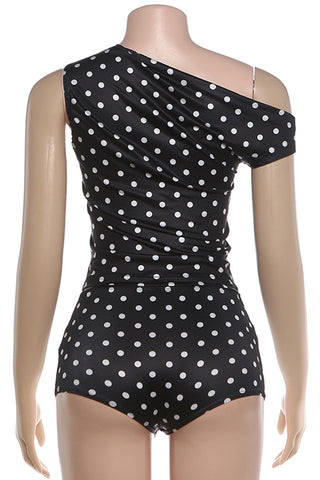 One-Shoulder Polka Dot Short Set