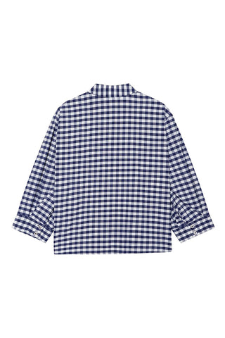 Plaid Band Collar Top and Drawstring Short Set