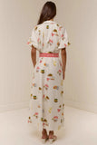 Belted Vacation Print Midi Dress