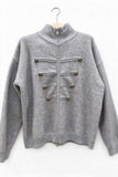 Zip-Front Mock Neck Knit Cardigan