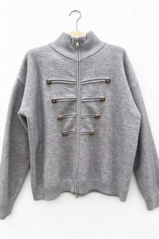 Zip-Front Mock Neck Knit Cardigan